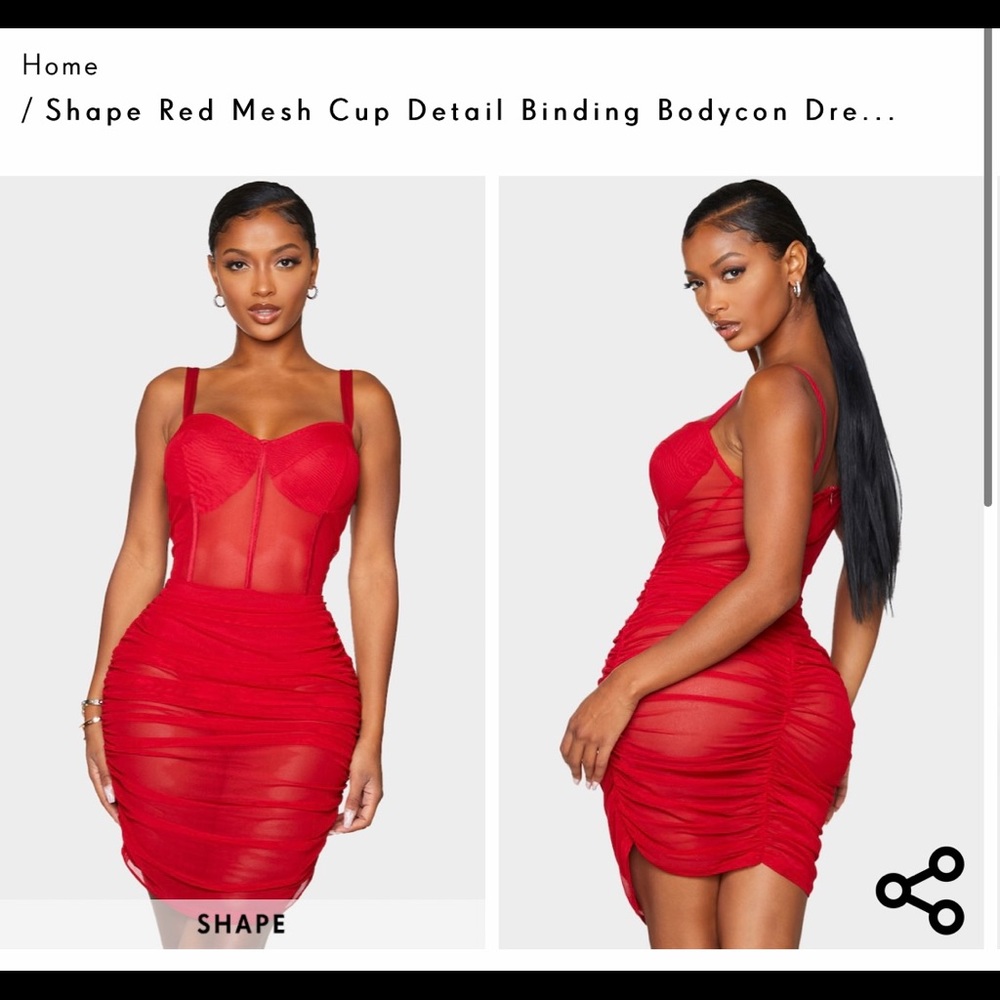 PLT Red Mesh Cup Detail Binding Bodycon Dress